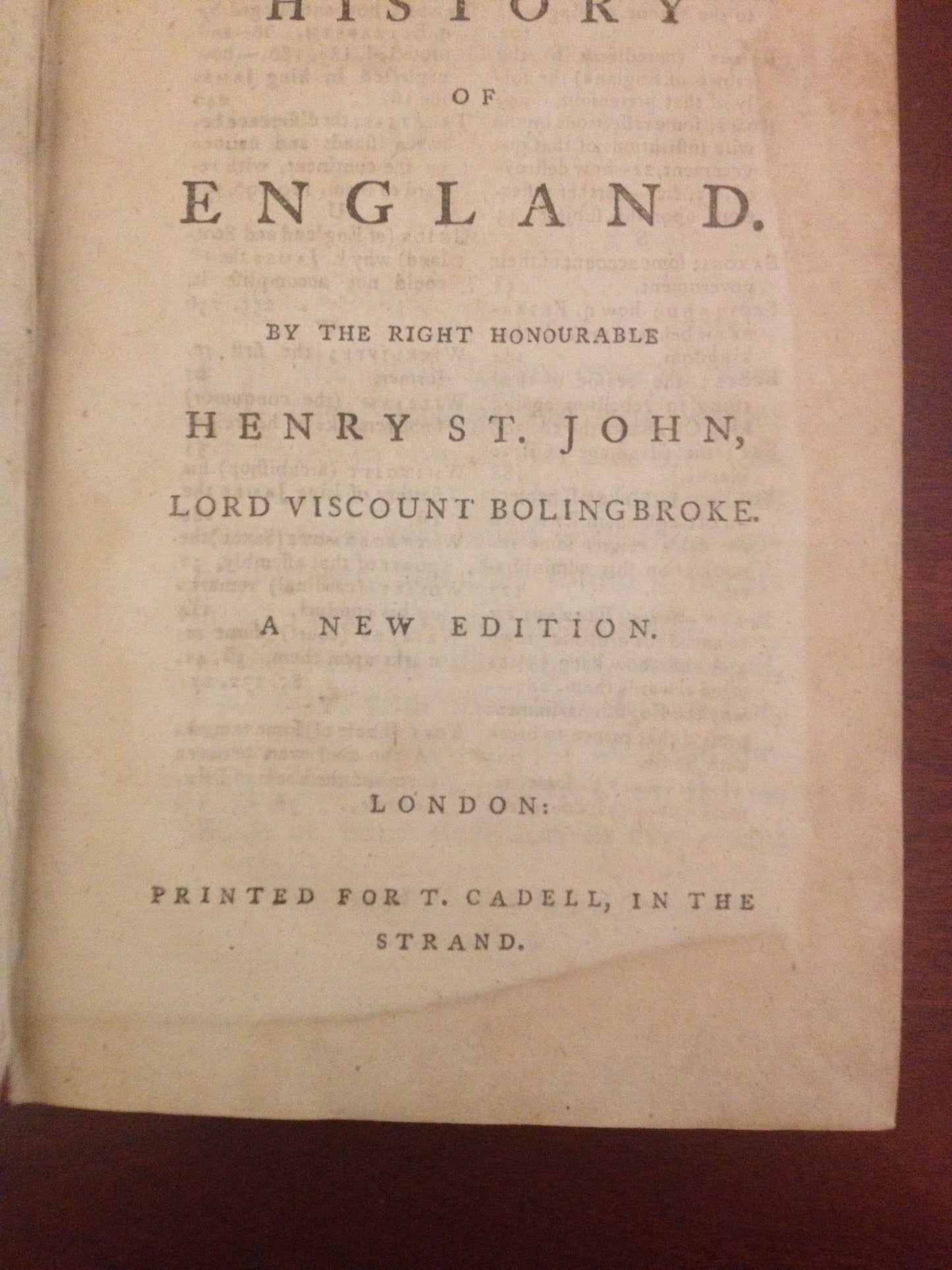 REMARKS HISTORY OF ENGLAND - HENRY ST. JOHN VICOUNT BOLINGBROKE