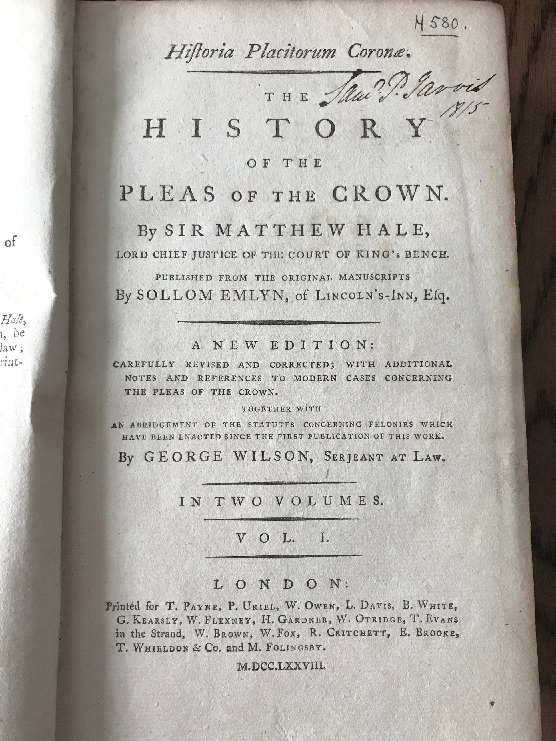 HISTORY OF THE PLEAS OF THE CROWN - SIR MATTHEW HALE BooksCardsNBikes