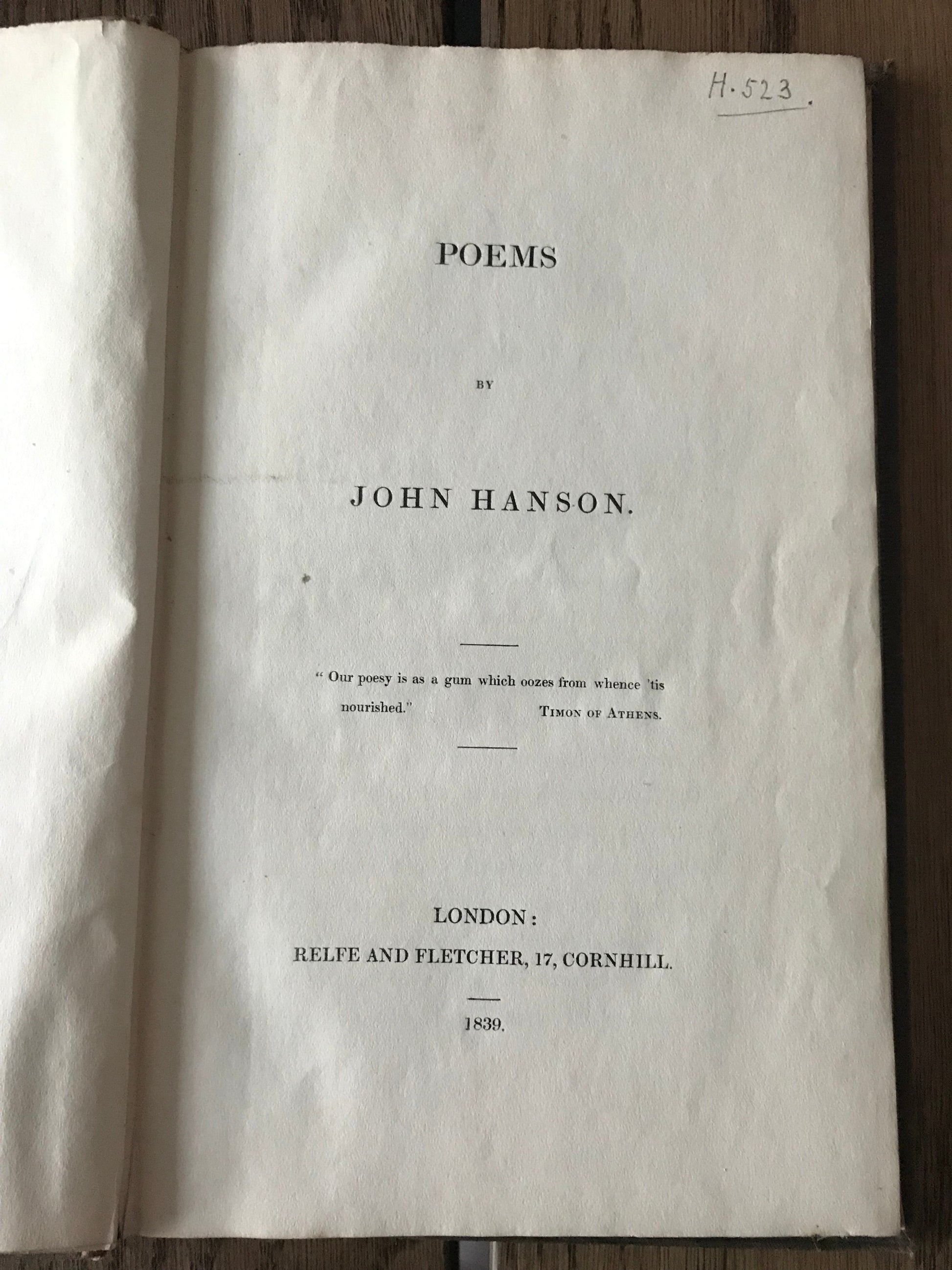 POEMS - JOHN HANSON  (POETRY) (ANTIQUARIAN) BooksCardsNBikes