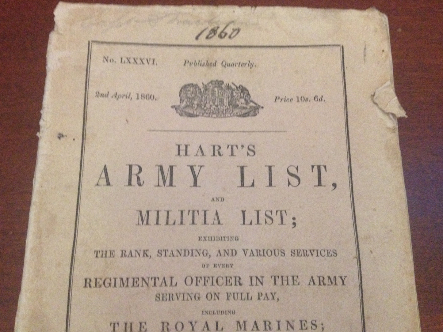HARTS ARMY LIST, AND MILITIA LIST; EXHIBITING THE RANK ON FULL PAY - H.G. HART