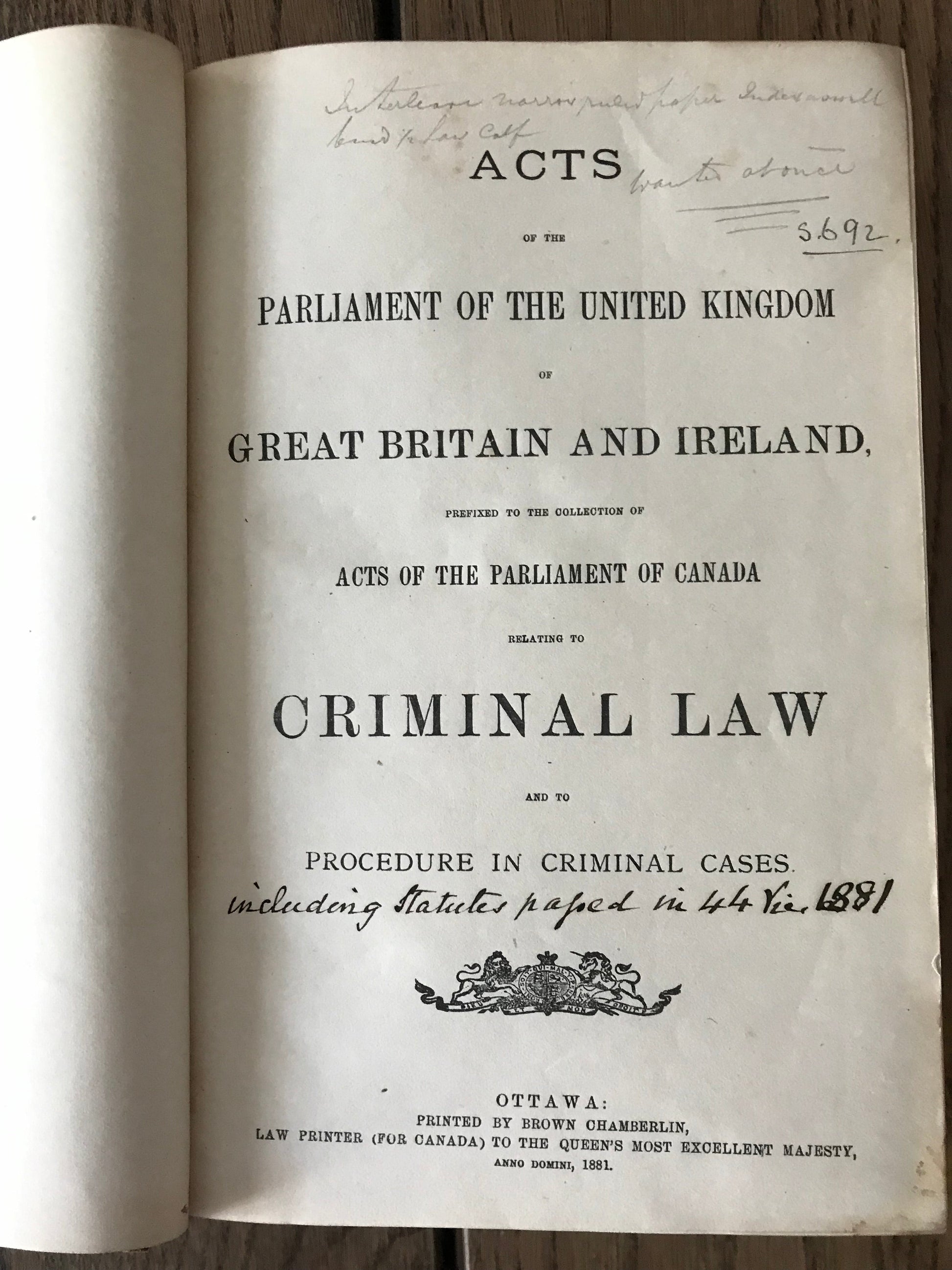 ACTS OF THE ...PARLIAMENT OF CANADA RELATING TO CRIMINAL LAW .... UNATTRIBUTED AUTHOR BooksCardsNBikes