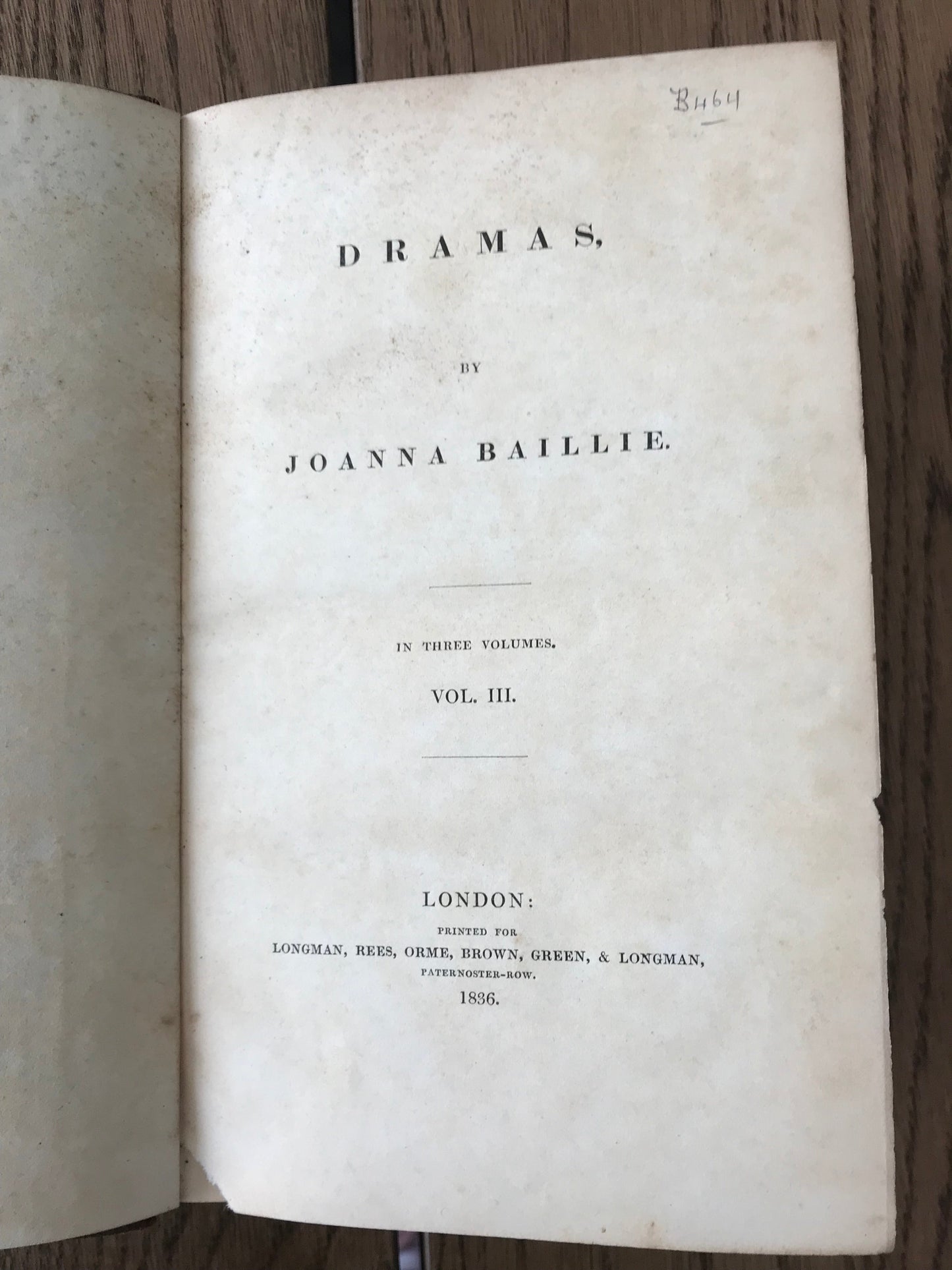 DRAMAS - JOANNA BAILLIE  (THEATER ; ANTIQUARIAN) BooksCardsNBikes