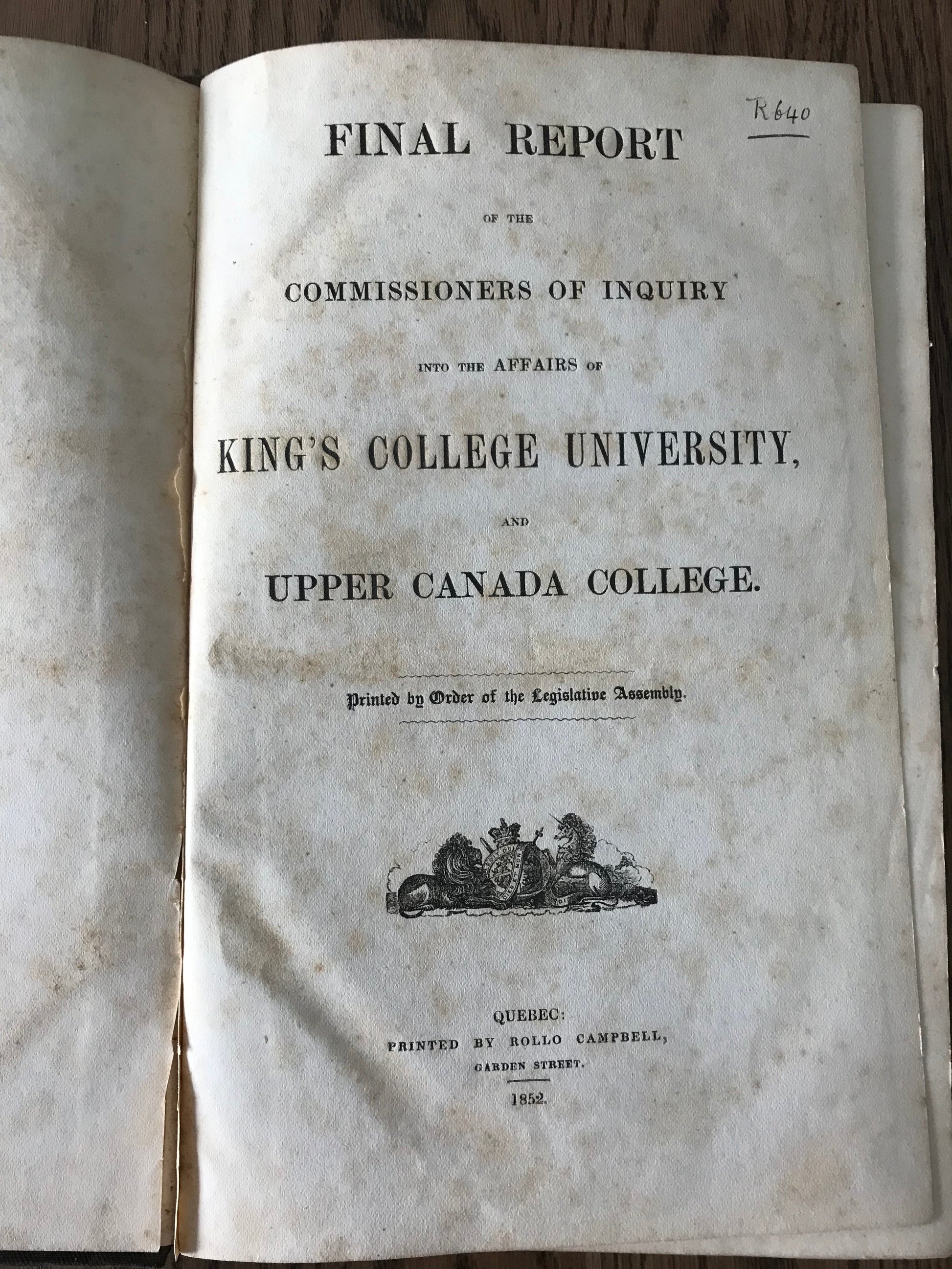 FINAL REPORT KINGS COLLEGE ... UPPER CANADA COLLEGE - AUTHOR UNATTRIBUTED BooksCardsNBikes