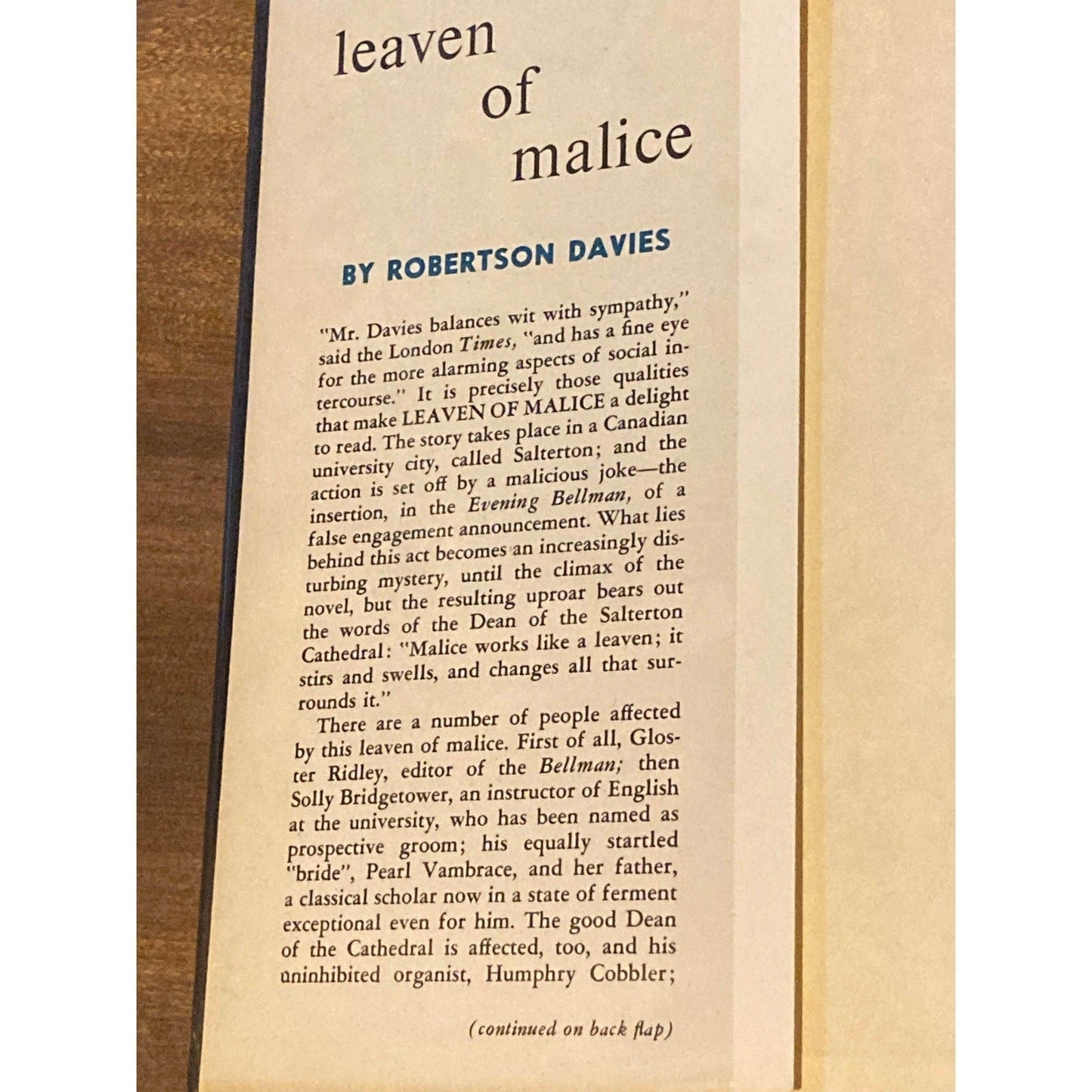 LEAVEN OF MALICE - ROBERTSON DAVIES: A NOVEL BooksCardsNBikes