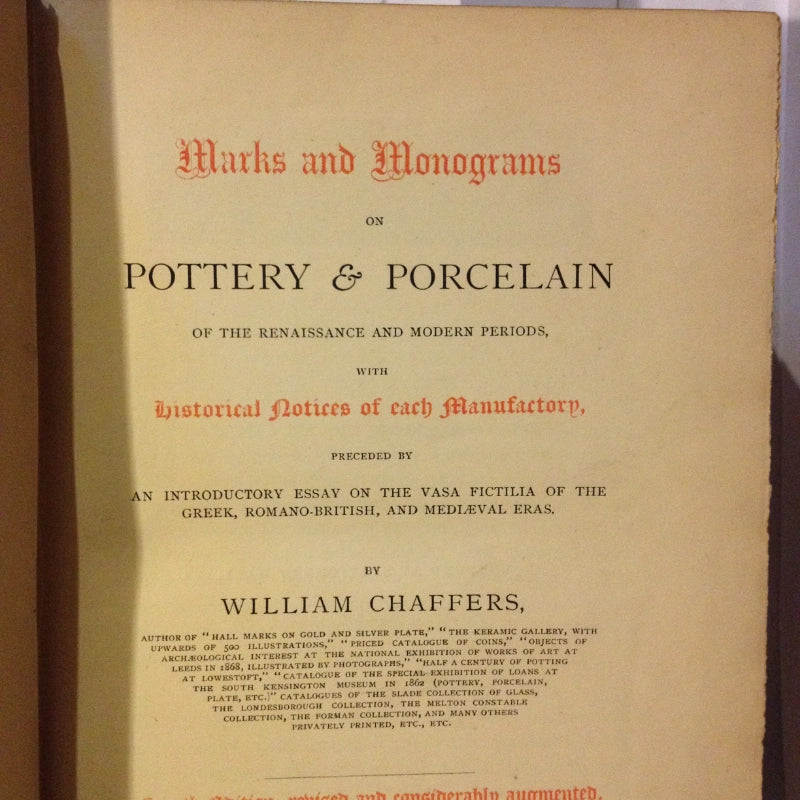 MARKS & MONOGRAMS ON POTTERY & PORCELAIN BY: WILLIAM CHAFFERS BooksCardsNBikes