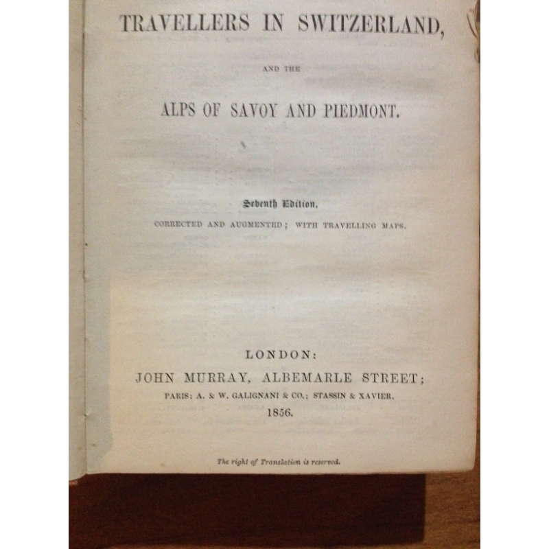 MURRAY'S HAND-BOOK SWITZERLAND SAVOY AND PIEDMONT    BY: ? BooksCardsNBikes