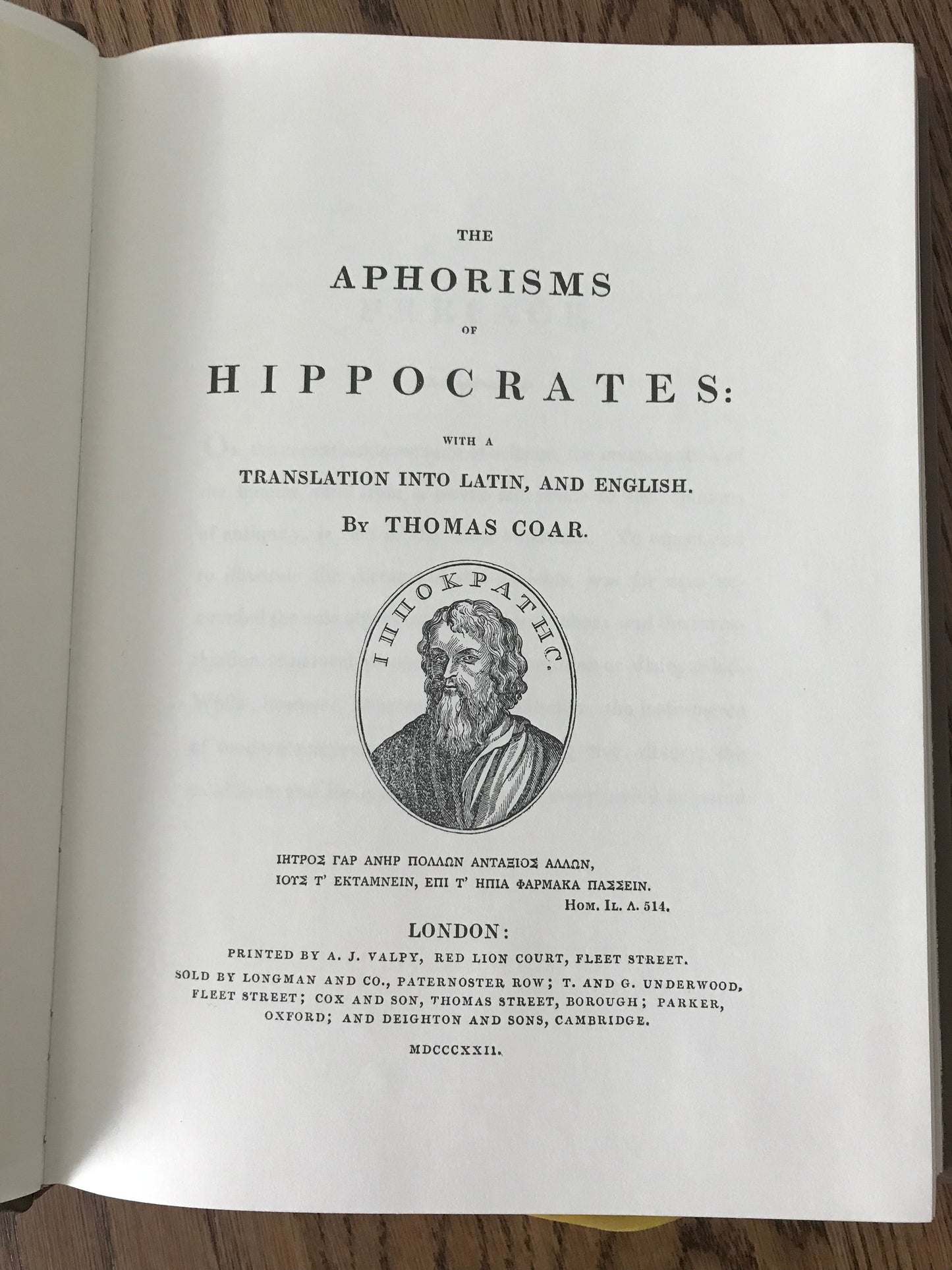THE APHORISMS OF HIPPOCRATES  (MEDICINE) BooksCardsNBikes