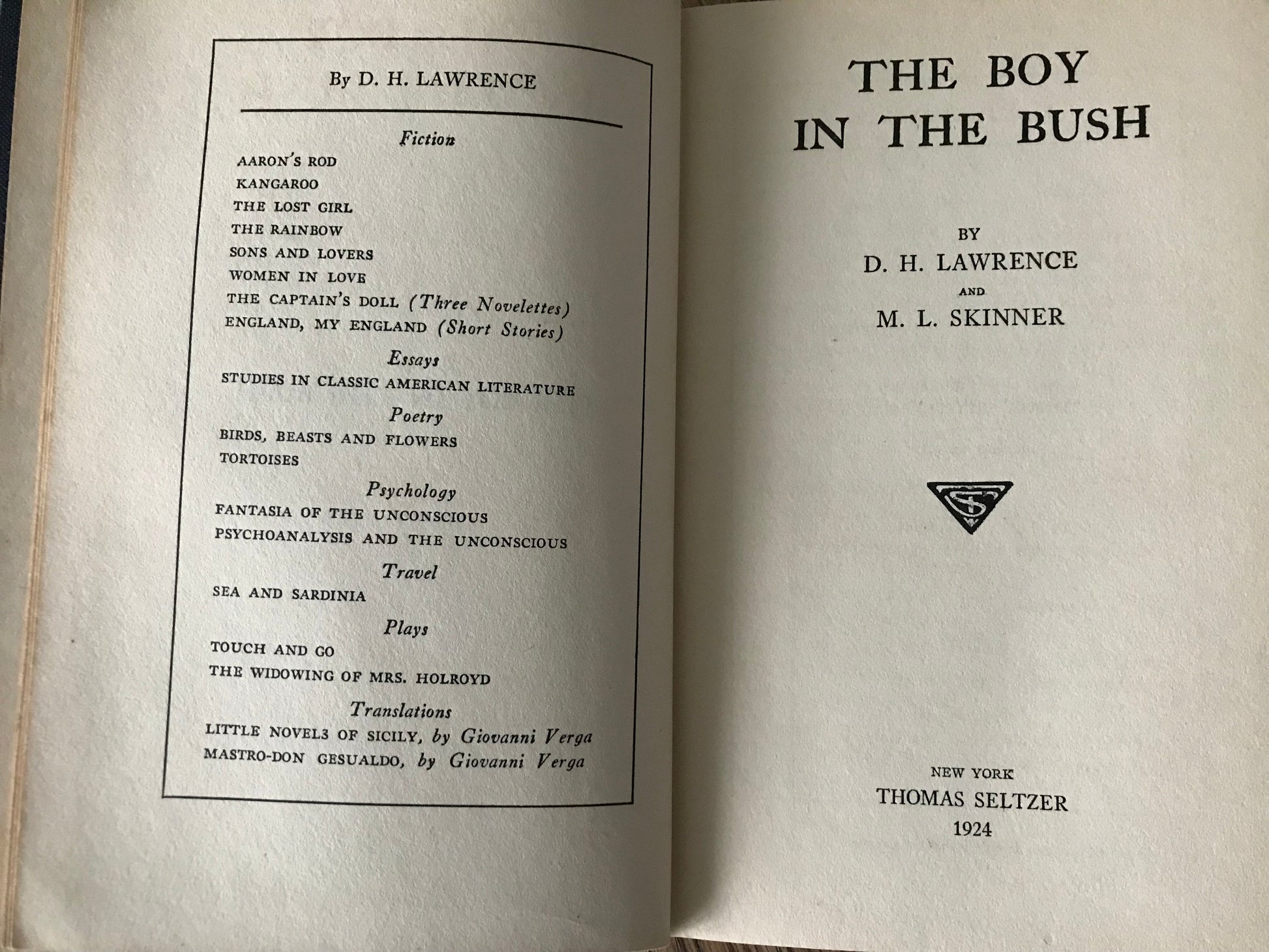 THE BOY IN THE BUSH -  D.H. LAWRENCE  AND M.L. SKINNER BooksCardsNBikes