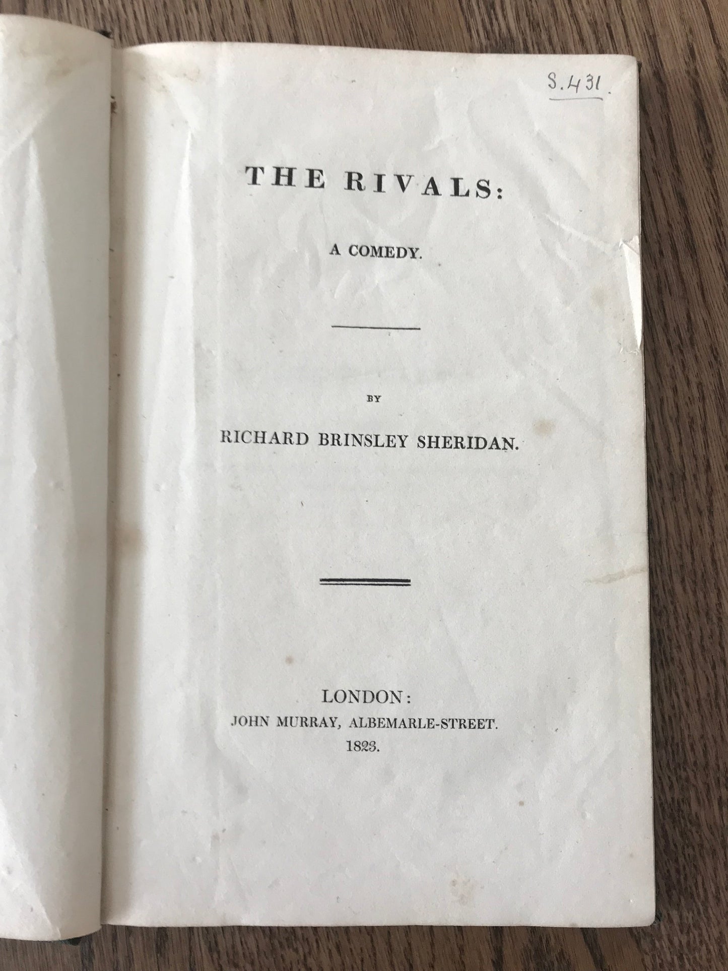 THE RIVALS : A COMEDY - RICHARD BRINSLEY SHERIDAN BooksCardsNBikes