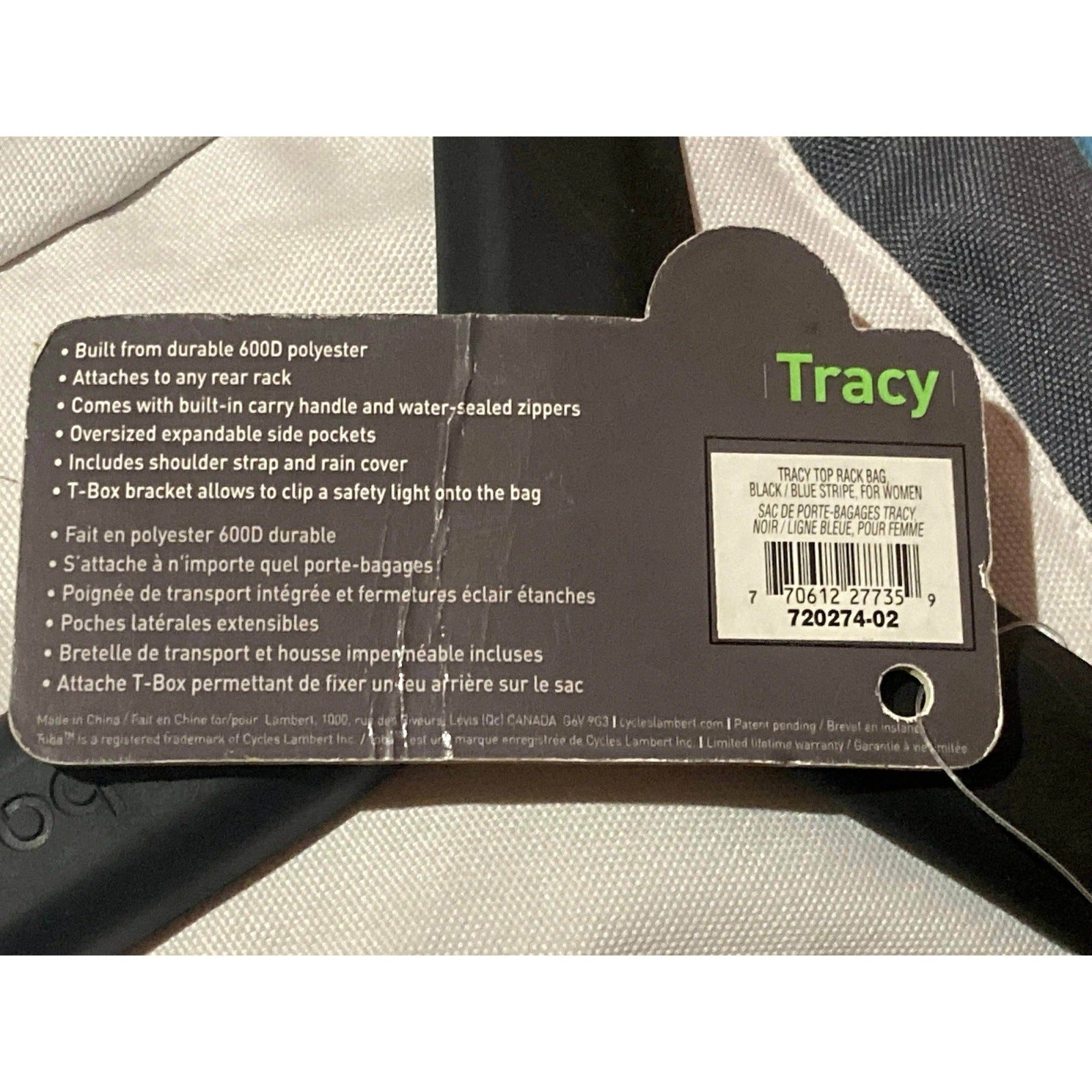 Toba: Tracy Top Rack Bag [Black+Blue Stripe] BooksCardsNBikes